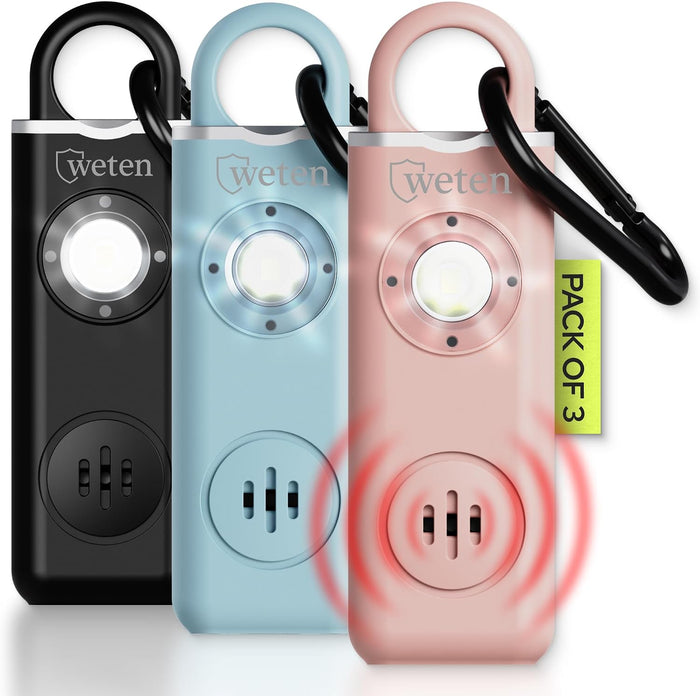 Alarma Personal Premium Llavero 3 Uds · USB-C + Mosquetón
