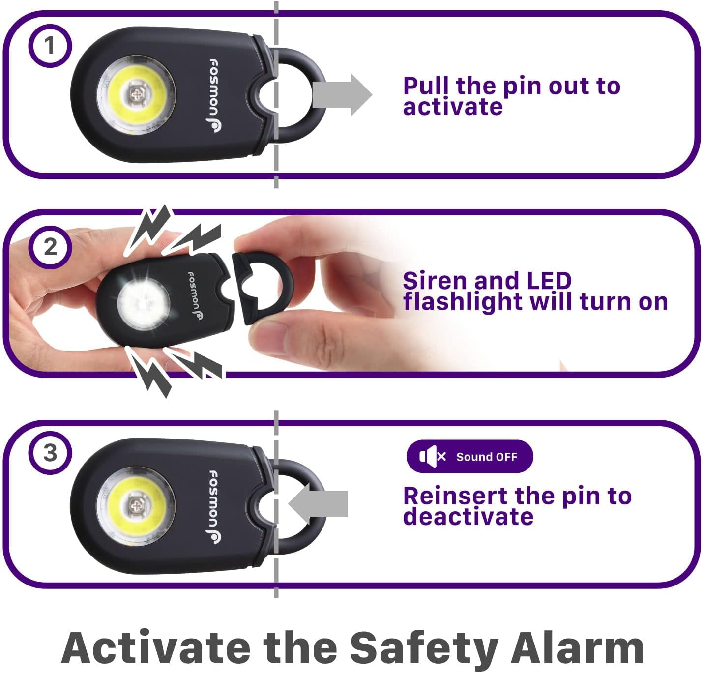 Personal Alarm for Women (2-Pack), Self Defense Protection Keychain Safety Sound Siren 125DB with Strobe Light LED Flashlight Carabiner, SOS Emergency Security Alert Device for Kids Elderly Men