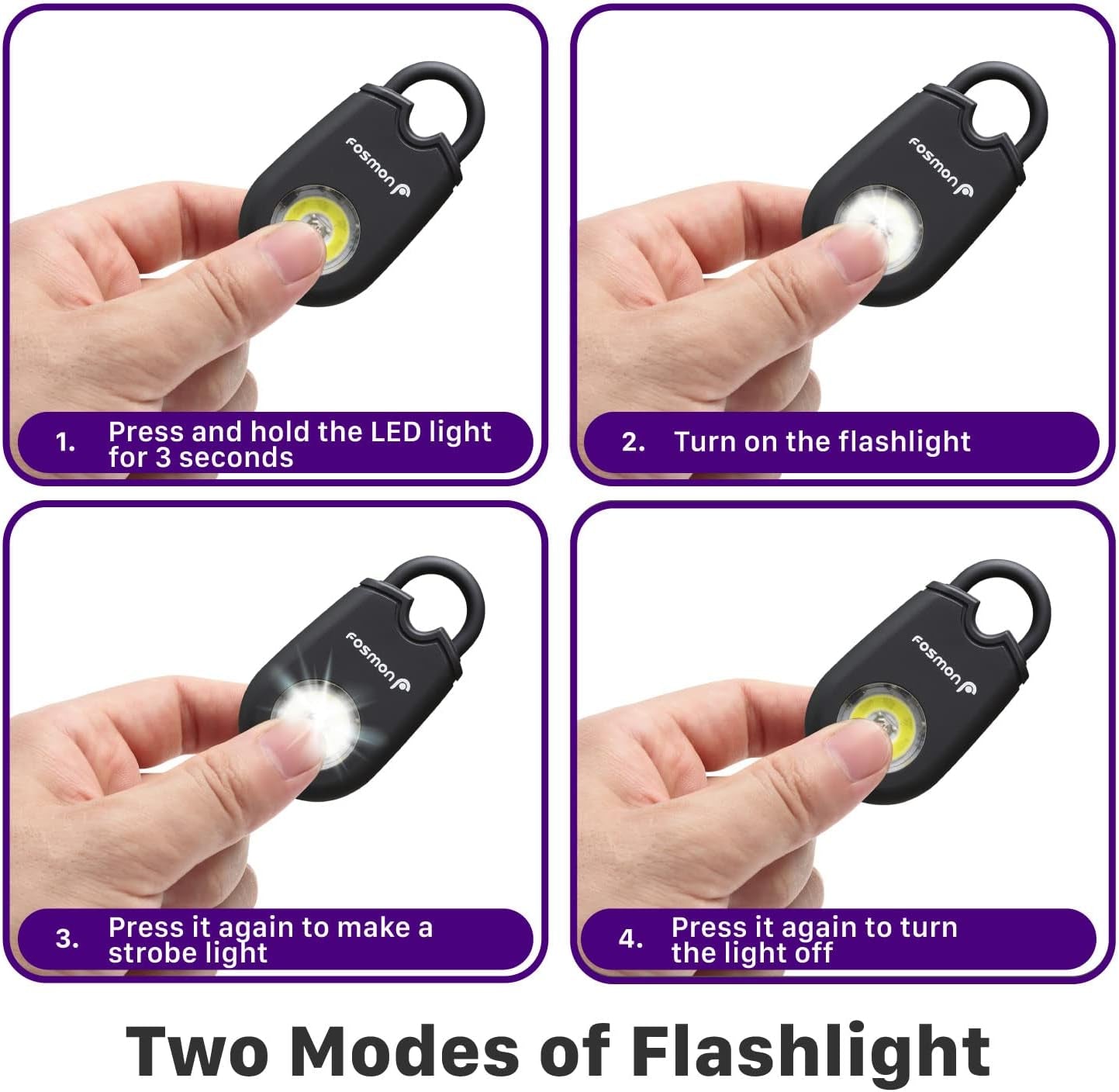 Personal Alarm for Women (2-Pack), Self Defense Protection Keychain Safety Sound Siren 125DB with Strobe Light LED Flashlight Carabiner, SOS Emergency Security Alert Device for Kids Elderly Men